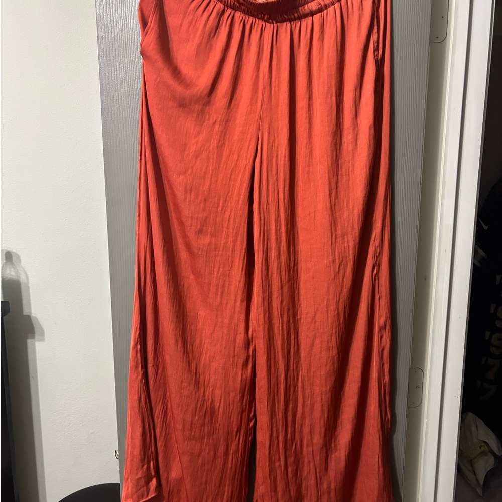 Zara Wide Leg Pants in Rust Orange